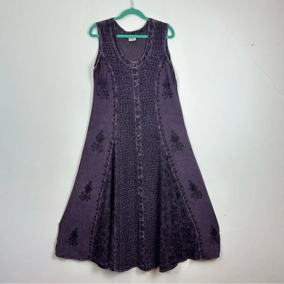 Vintage 1990’s Magic Embroidered Purple Maxi Tank Dress And Shrug Set L Boho - Picture 2 of 12